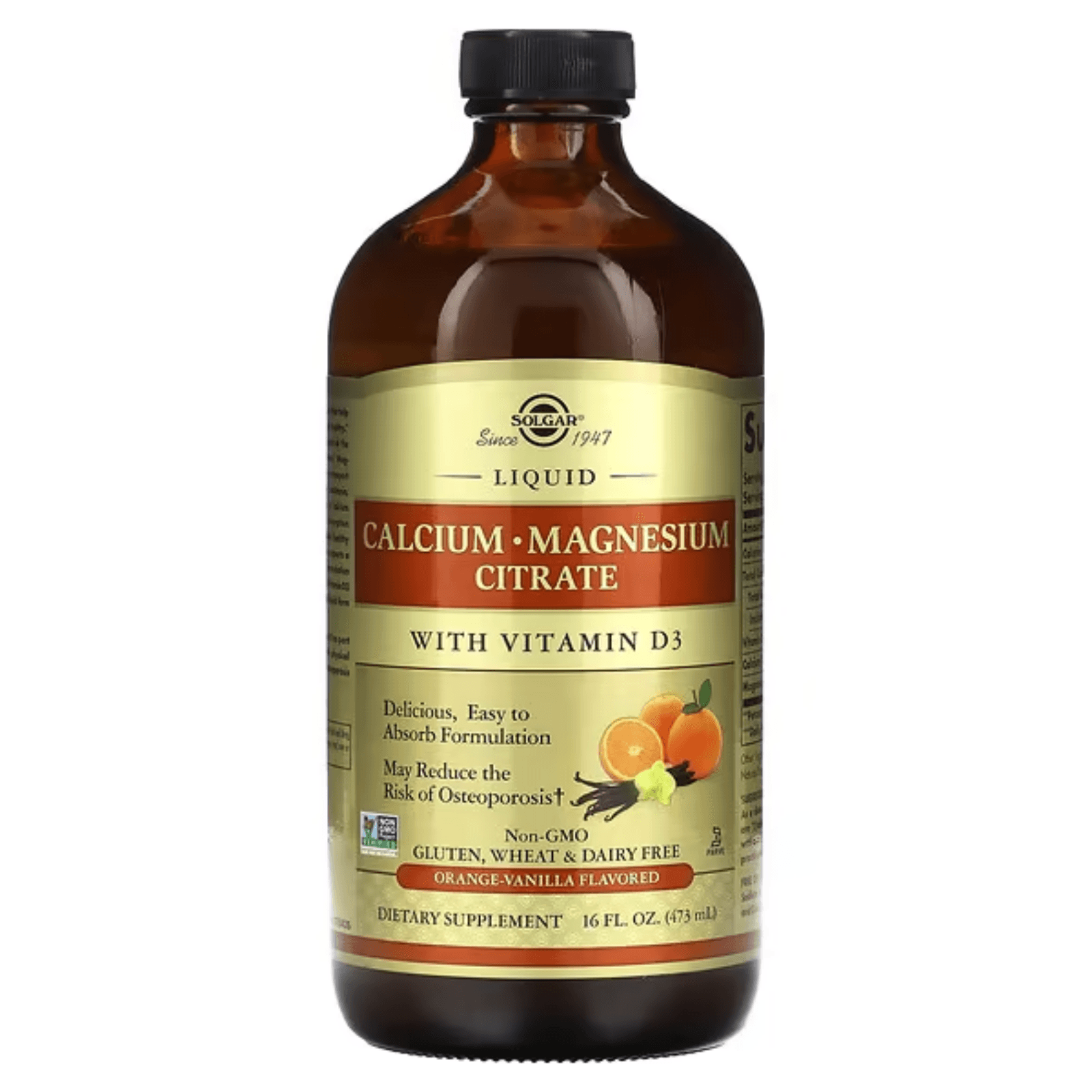 Цитрат кальция и магния, с витамином Д3, апельсин и ваниль, 473 мл, Calcium Magnesium Citrate
