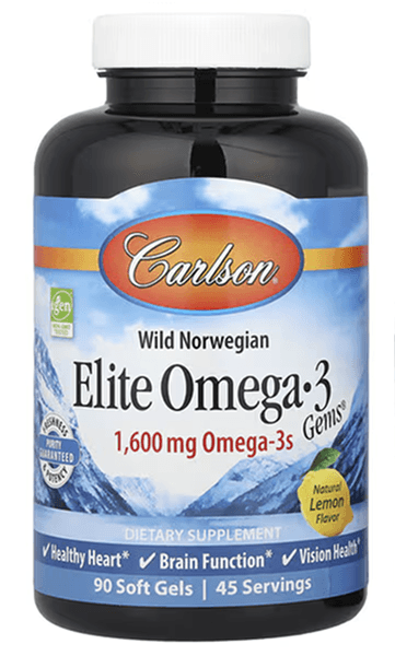 Elite Омега-3 с витаминами D и K, натуральный лимон, 90 капсул, Carlson