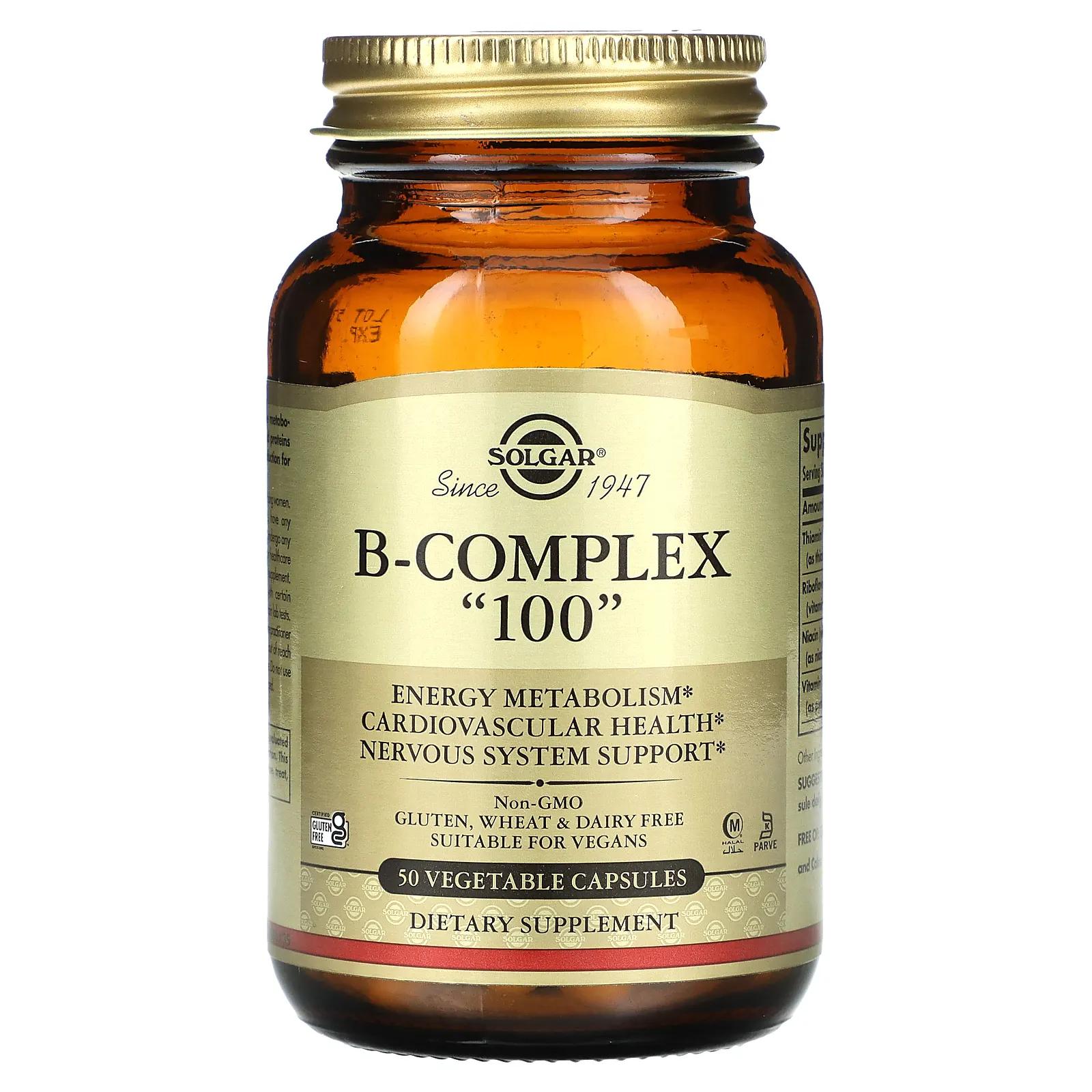 Б комплекс "100", 50 капсул, Solgar, B Complex 100
