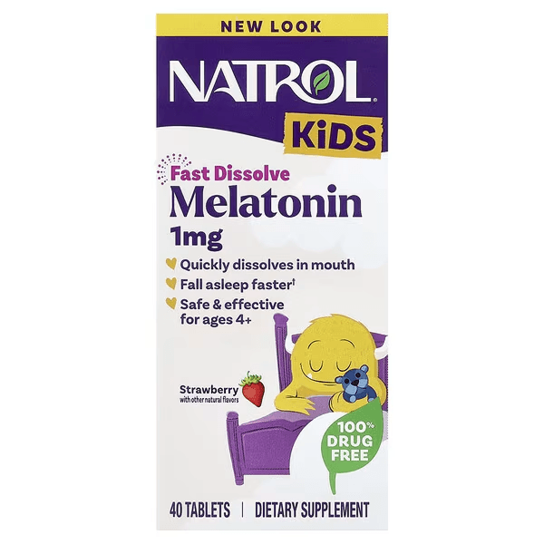 Мелатонин для детей от 4 лет, со вкусом клубники,1 мг,  40 таблеток, Natrol, Fast Dissolve Melatonin