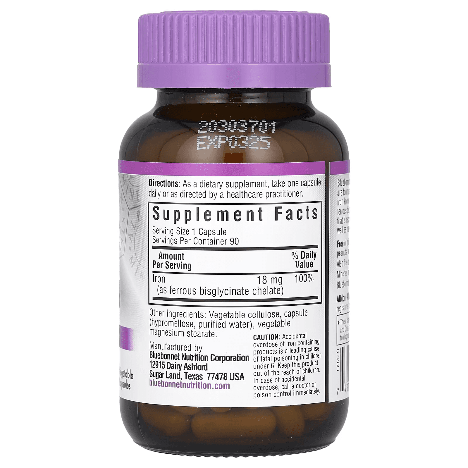 Хелатное железо, 18 мг, 90 капсул, Bluebonnet Nutrition, Chelated Iron