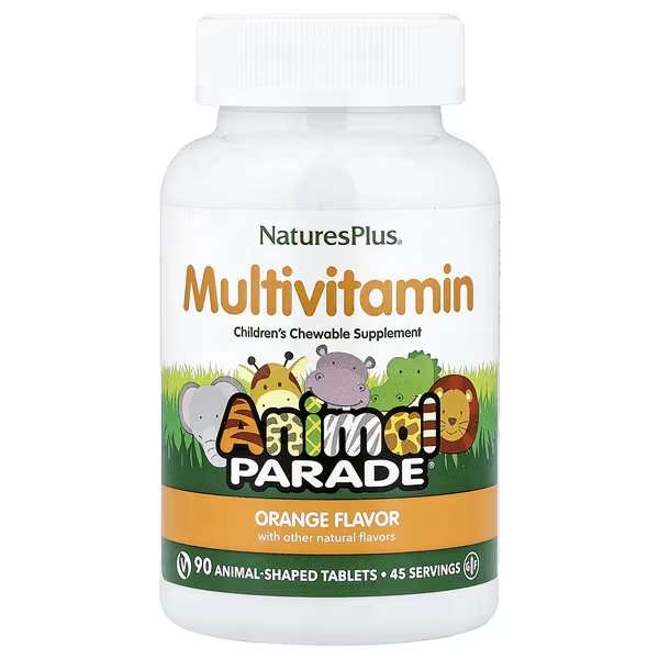 Мультивитамины для детей, вкус апельсин, 90 жевательных таблеток, Natures Plus, Animal Parade