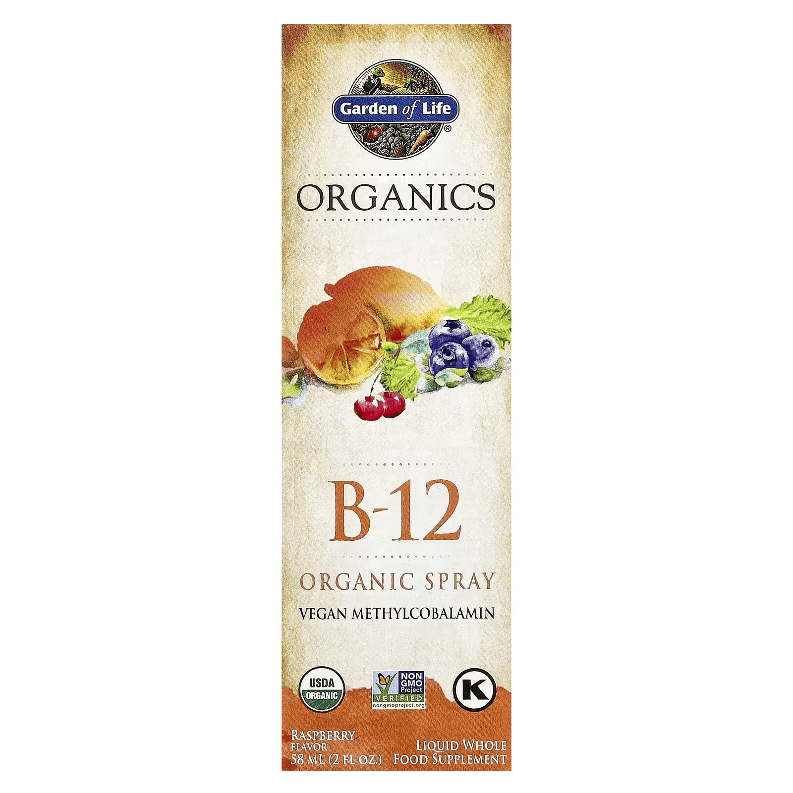 Спрей с витамином B12, со вкусом малины, 58 мл, Garden of Life, B12