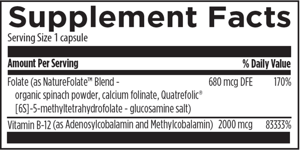 Ультра В12-Фолиевая кислота, 2000 мкг (В12) + 680 мкг (фолиевая кислота), 90 капсул, Designs For Health, Ultra B12-Folate
