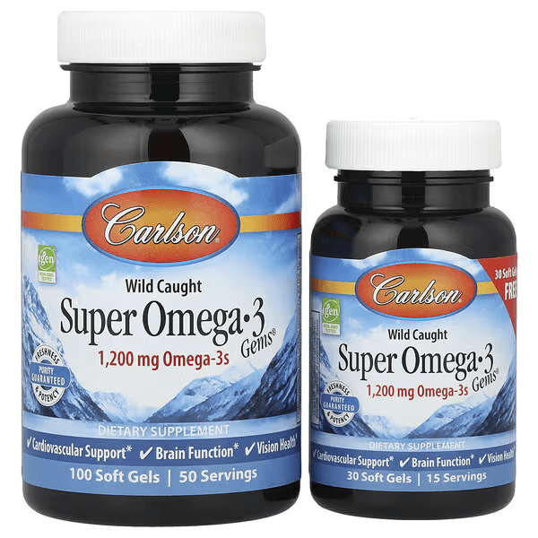 Высокоэффективные омега-3 кислоты из рыбы дикого улова, 100 + 30 капсул, Carlson, Omega 3 Super