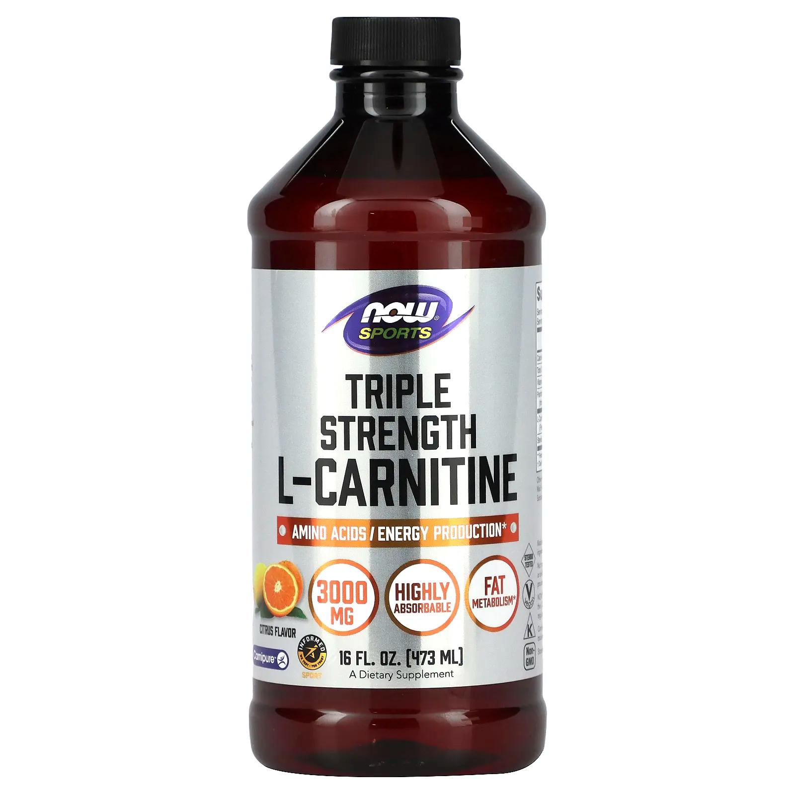 Л-карнитин, 3000 мг, вкус Цитрус, 473 мл, Now Foods, L-Carnitine