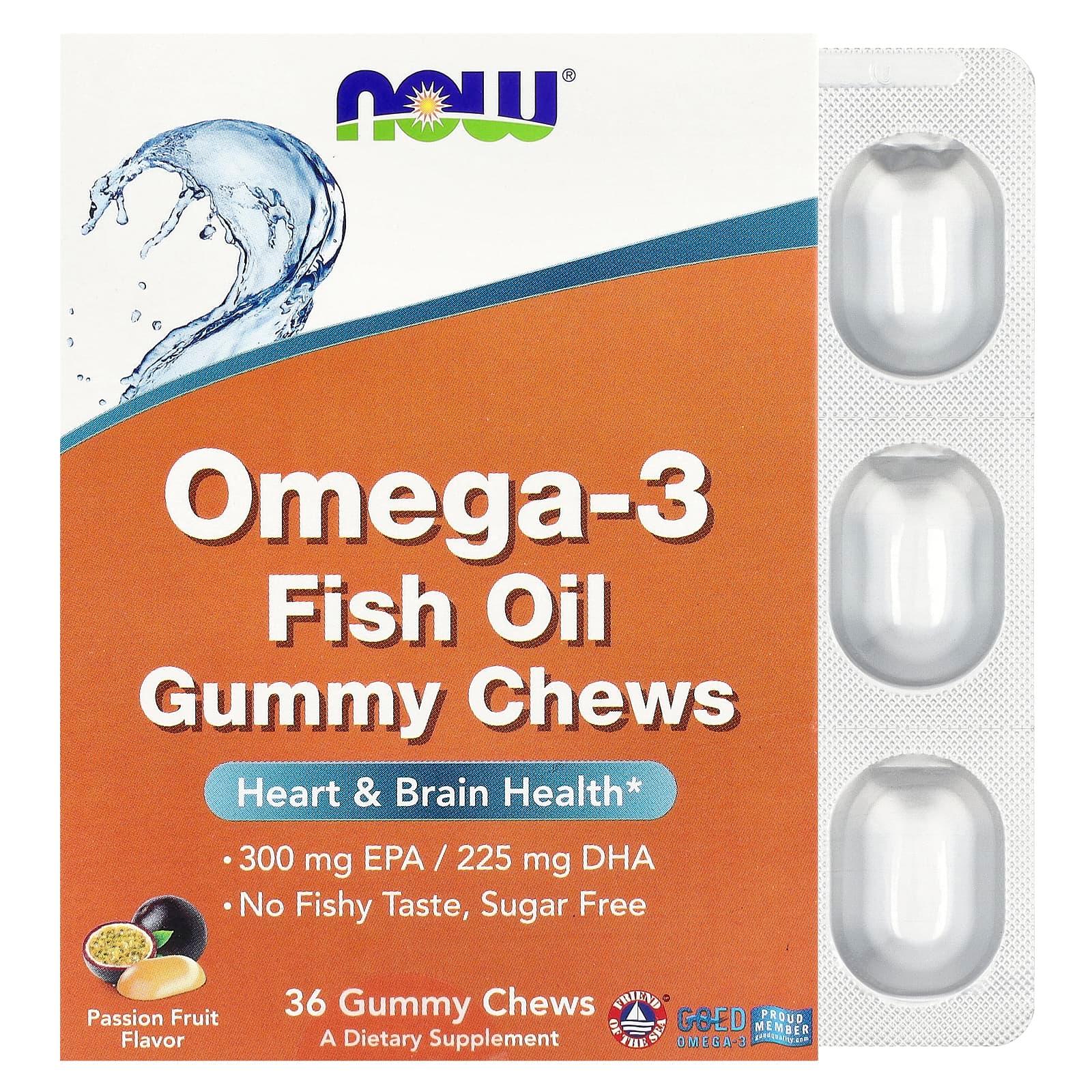 Рыбий жир с омега-3, маракуйя, 750 мг, 36 жевательных таблеток, Now Foods, Omega-3 Fish Oil Gummy Chews