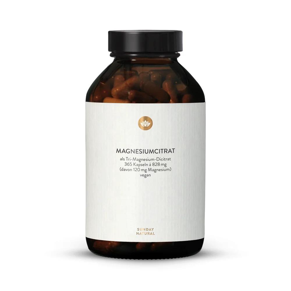 Магний цитрат, 828 мг (120 мг магния в 1 капсуле ), 365 растительных капсул, Sunday Natural, Magnesium Citrat
