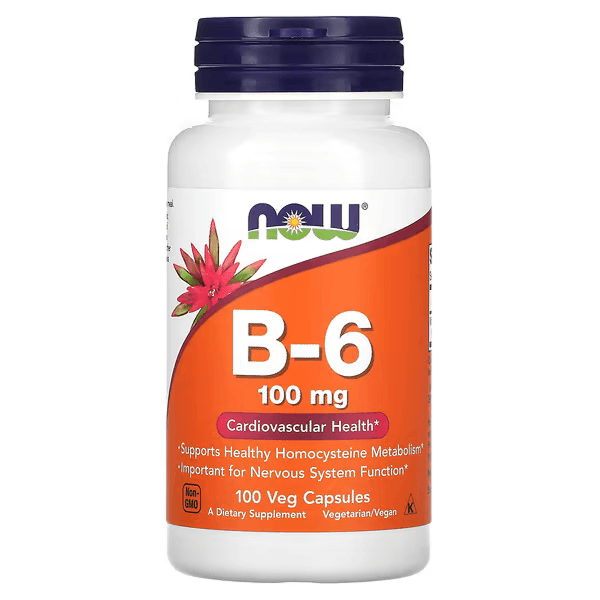 Витамин B6, 100 мг, 100 растительных капсул, NOW Foods, Vitamin B-6