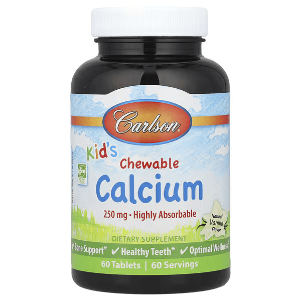 Жевательный кальций для детей, вкус ваниль, 250 мг, 60 таблеток, Carlson, Calcium Chewable Kids