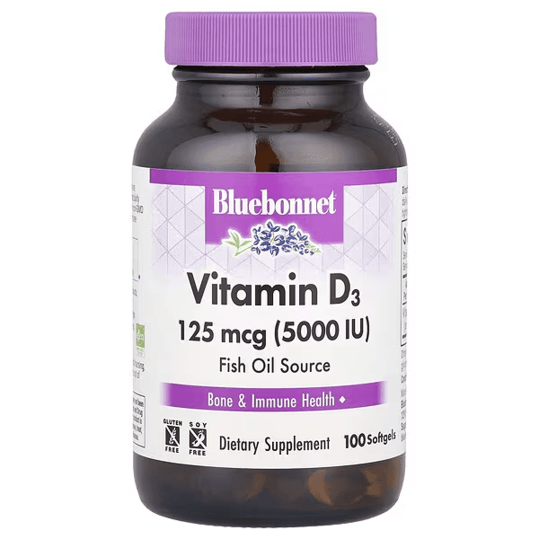 Витамин Д3, 125 мкг (5000 МЕ), 100 мягких таблеток, Bluebonnet Nutrition, Vitamin D3