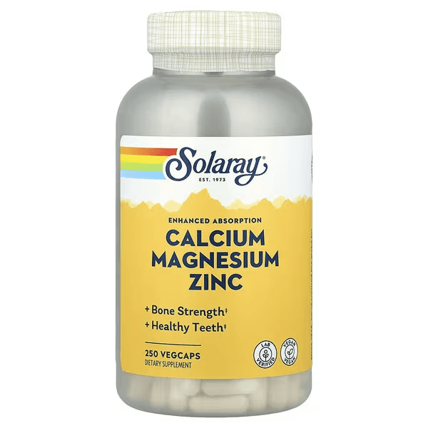 Кальций, магний и цинк, 250 растительных капсул, Solaray, Calcium Magnesium Zinc