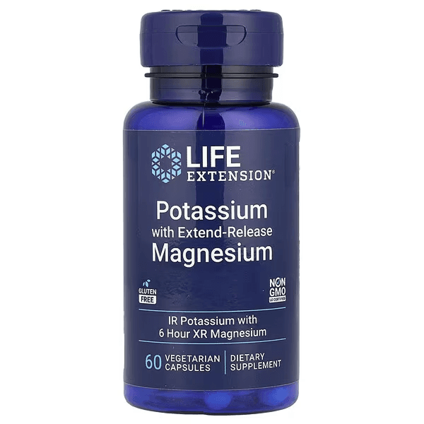Калий с магнием, 60 вегетарианских капсул, Life Extension, Potassium with Extende-Release Magnesium