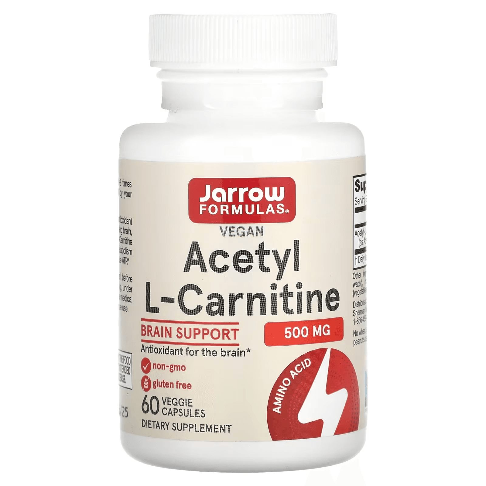 Ацетил-L-карнитин, 500 мг, 60 растительных капсул, Jarrow Formulas, Acetyl L-Carnitine