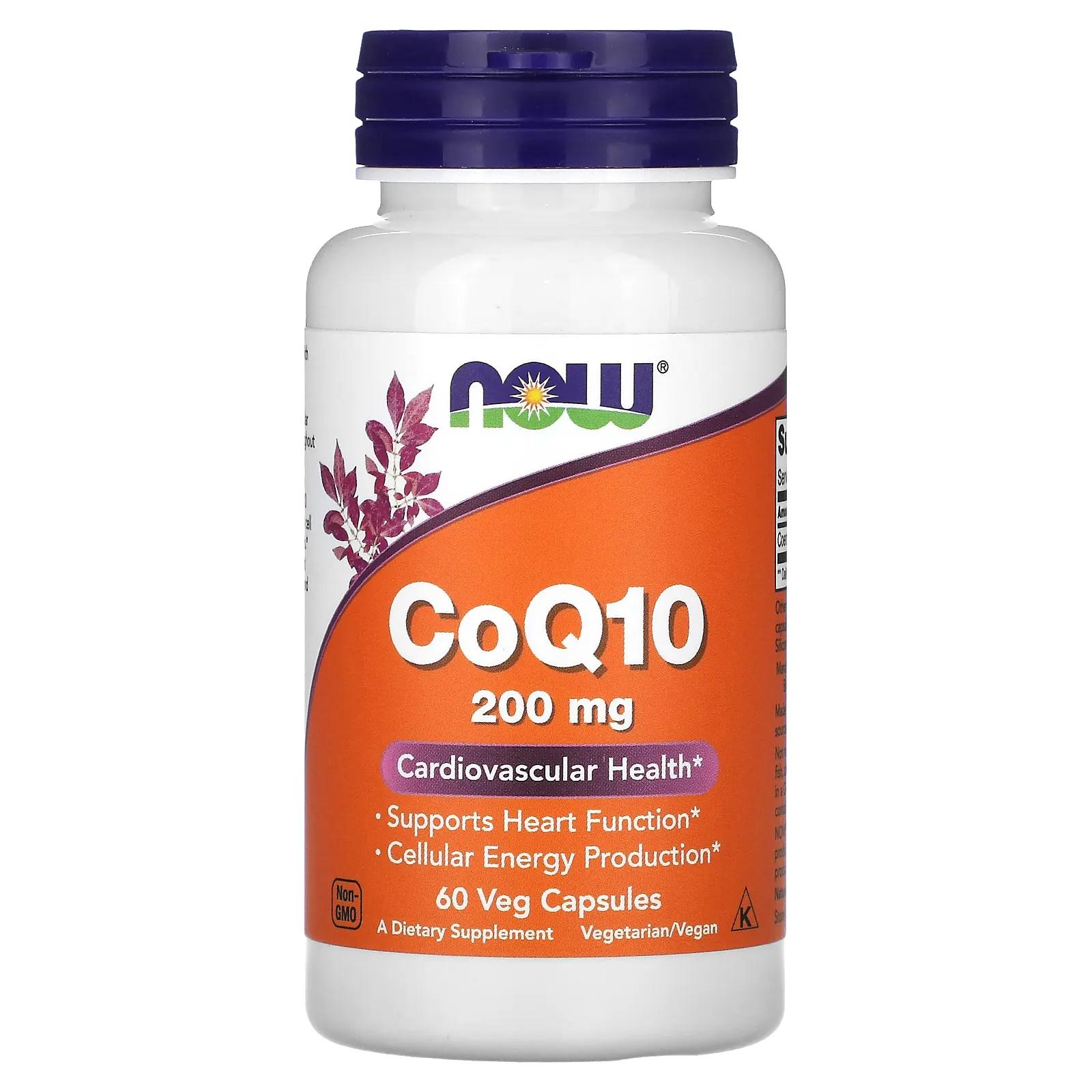 Коэнзим Q10, 200 мг, 60 растительныз капсул, NOW Foods, CoQ10